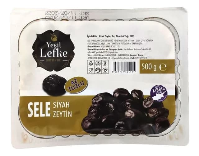 Yeşil Lefke Siyah Zeytin Az Tuzlu 500 g